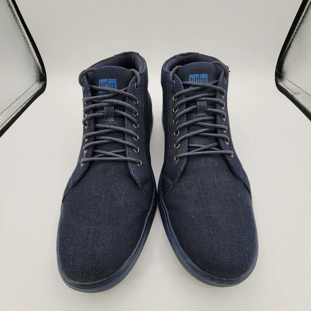 Fitflop Knit Chukka Sneakers Mens 10 Navy Blue Lightweight Lace Up Denim Texture